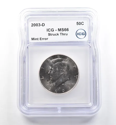 2003-D Kennedy Half Dollar Mint Error Struck Thru MS66 ICG *7461