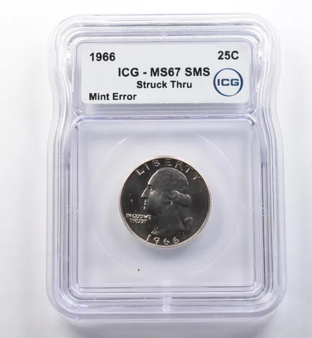 1966 Washington Quarter SMS Mint Error Struck Thru MS67 ICG a2226