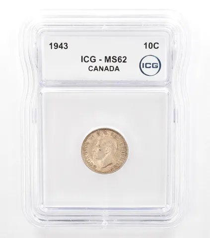 1943 Canada 10 Cents MS62 ICG Beautiful Tone *5761