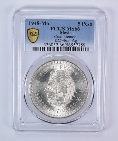 1948 Mo Mexico 5 Pesos Silver Cuauhtemoc KM-465 MS66 PCGS