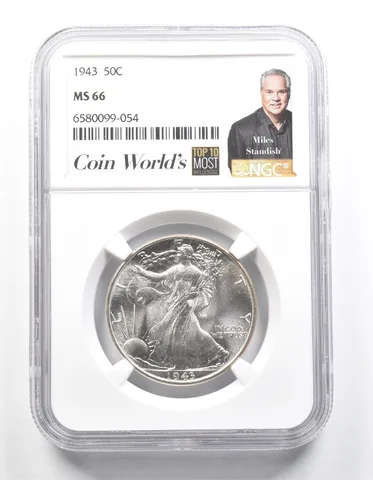 1943 Walking Liberty Half Dollar Miles Standish MS66 NGC a1427
