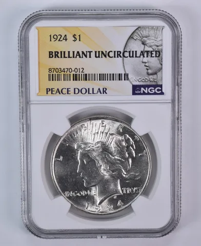 1924 Peace Silver Dollar BU NGC Anniversary Label