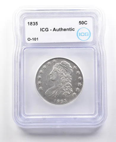 1835 Capped Bust Half Dollar O-101 Authentic ICG Rotated Reverse *2991