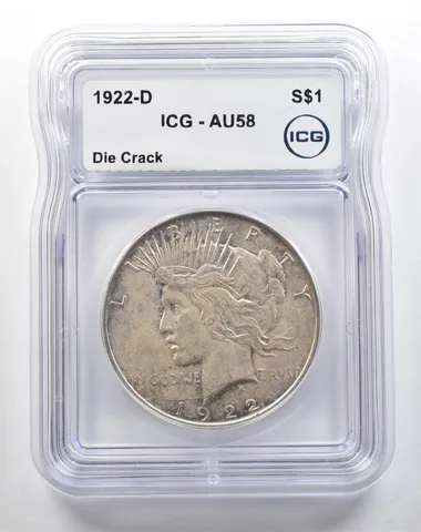 1922-D Peace Silver Dollar Die Crack AU58 ICG a3800