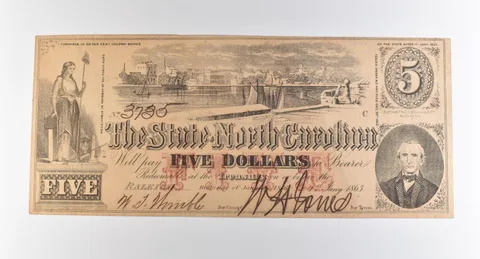 1863 $5 Raleigh NC State Of North Carolina Obsolete Note *3800