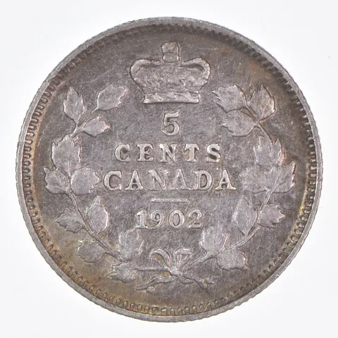 Better Date - 1902 Canada 5 Cents World Coin- Silver *143
