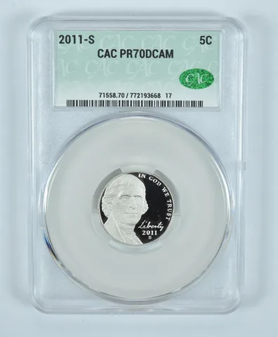 2011-S Jefferson Nickel PR70 DCAM CAC CACg