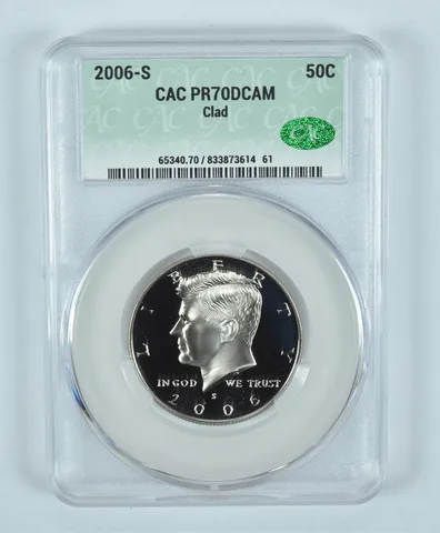 2006-S Kennedy Half Dollar CLAD PR70 DCAM CAC CACg