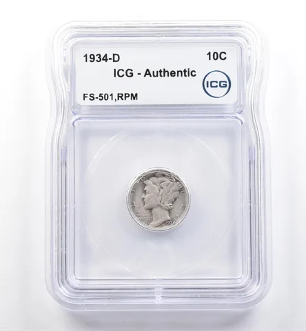 1934-D Mercury Dime FS-501 RPM Authentic ICG *6002