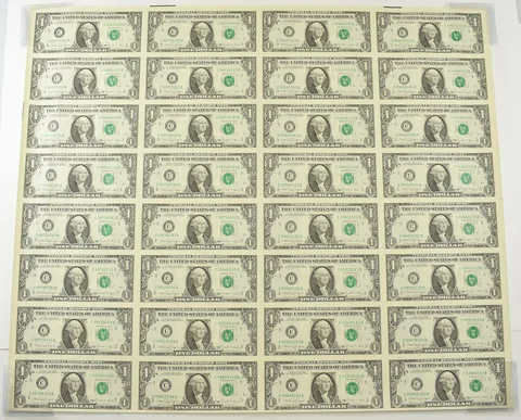(32) 1988-A $1 Philadelphia, PA US Fed Reserve Note Green Seal Uncut Sheet *6295