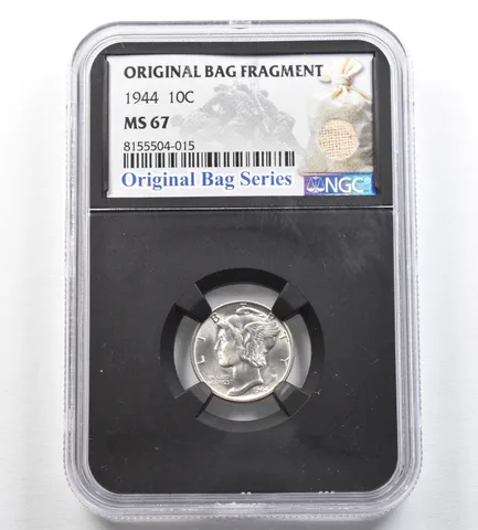 1944 Mercury Dime Original Bag Fragment MS67 NGC *0421