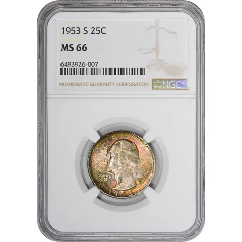MS66 1953-S Washington Quarter NGC Beautifully Toned a2891