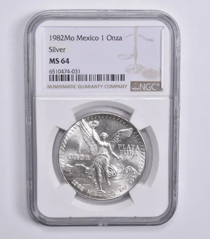 1982 Mo Mexico 1 Onza Libertad Mexican MS64 NGC Brown Lbl