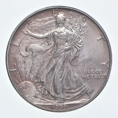 Beautiful Toned - 1993 American Silver Eagle 1 Troy Oz .999 Fine Silver *929