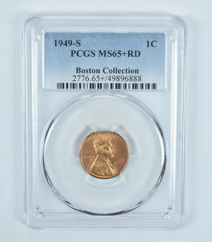 1949-S Lincoln Wheat Cent Boston Collection MS65+ RD PCGS Blue Label