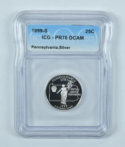 1999-S Washington State Quarter Pennsylvania Silver PR70 DCAM ICG