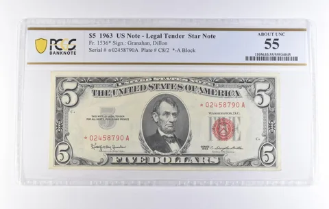 1963 $5 Legal Tender Star Note Fr#1536* About Unc 55 PCGS *8314