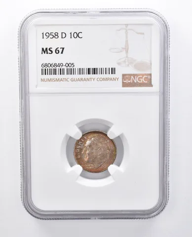 1958-D Roosevelt Dime MS67 NGC Rainbow Tone *7970