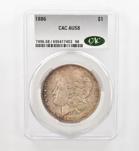1886 Morgan Silver Dollar AU58 CAC CACg Beautiful Tone *0490