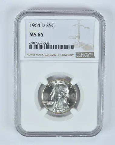 MS65 1964-D Washington Quarter NGC End of Roll Toner a4939