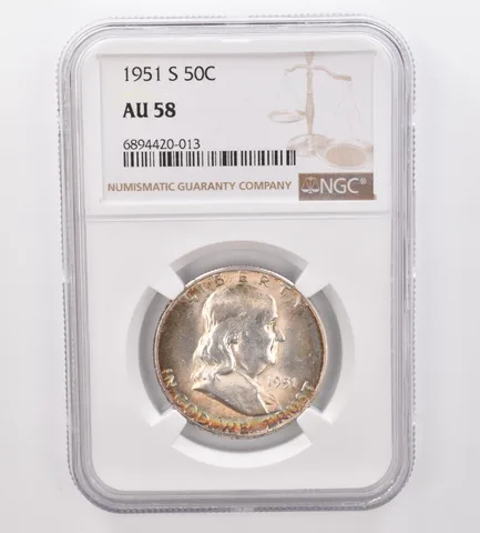 1951-S Franklin Half Dollar AU58 NGC Beautiful Tone *9934