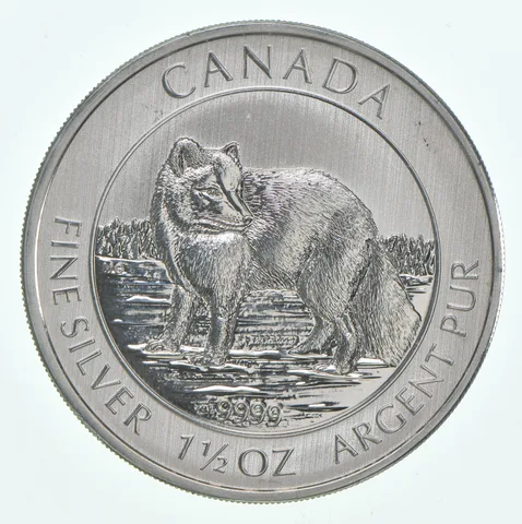 2014 Canada 8 Dollars Silver Arctic Fox 1 1/2 Oz 1.5 Oz Silver
