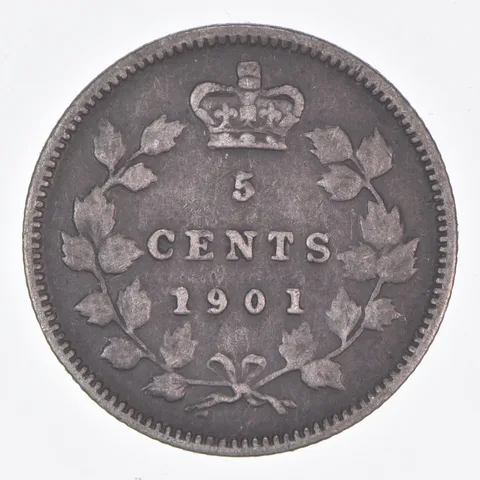 Better Date - 1901 Canada 5 Cents World Coin- Silver *251