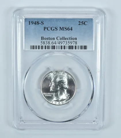 1948-S Washington Quarter Boston Collection MS64 PCGS Blue Label