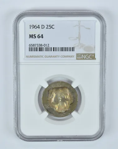 MS64 1964-D Washington Quarter NGC - Golden End of Roll Tone a4995