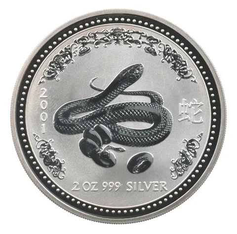 2001 Australia 2 Dollars Silver Year Of The Snake 2 Oz Silver *6401