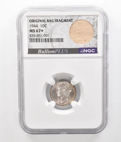 1944 Mercury Dime Original Bag Fragment MS67+ NGC Beautiful Tone *5192