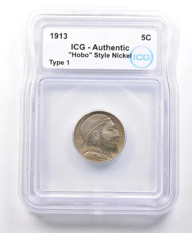 1913 Indian Head Buffalo Nickel Type 1 Hobo Style Authentic ICG *4104