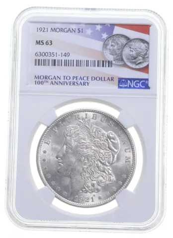 1921 Morgan Silver Dollar MS63 NGC 100th Aniv 2021 Label Philadelphia
