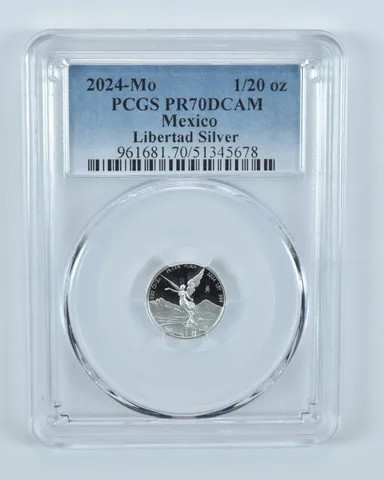 2024 Mo Mexico 1/20 Onza Silver Libertad PR70 DCAM PCGS Blue Label