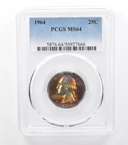 1964 Washington Quarter MS64 PCGS Rainbow Tone *6636