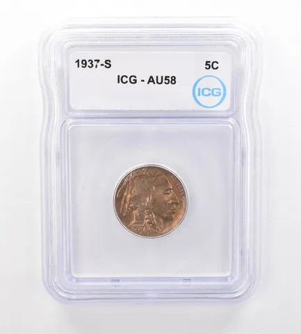 1937-S Indian Head Buffalo Nickel AU58 ICG Beautiful Tone *7537
