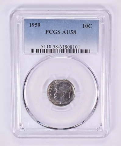 1959 Roosevelt Dime AU58 PCGS Beautiful Tone *1129