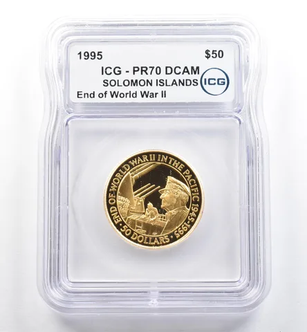 1995 Solomon Islands 50 Dollars Gold End Of World War II PR70 DCAM ICG *6516