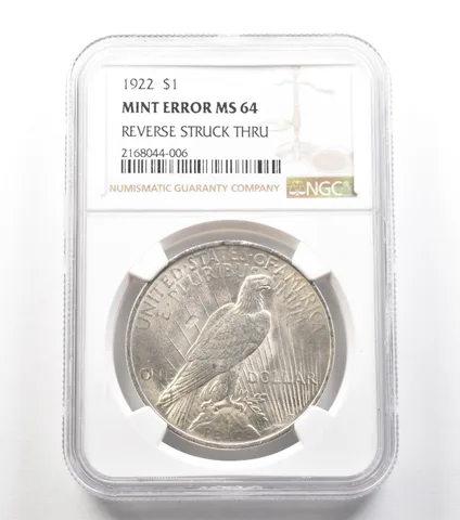 1922 Peace Silver Dollar Mint Error Reverse Struck Thru MS64 NGC *4576