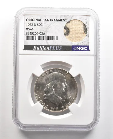 1962-D Franklin Half Dollar Original Bag Fragment MS64 NGC a5462