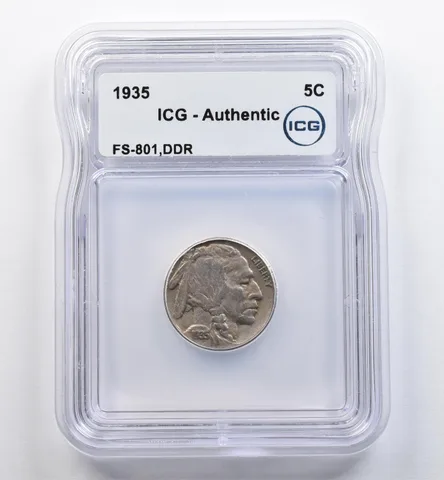1935 Indian Head Buffalo Nickel FS-801 DDR Authentic ICG *9000