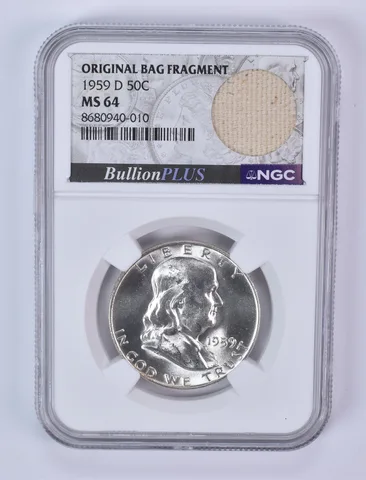1959-D Franklin Half Dollar Original Bag Fragment MS64 NGC