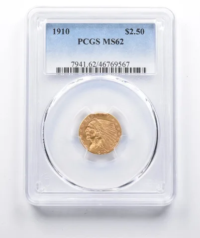 MS62 1910 $2.50 Indian Head Gold Quarter Eagle PCGS *0867