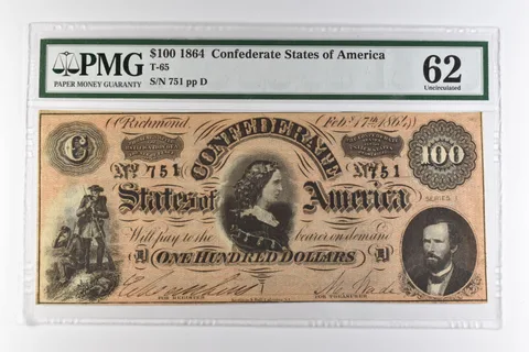 1864 $100 Confederate States of America T-65 Uncirculated 62 PMG *0979