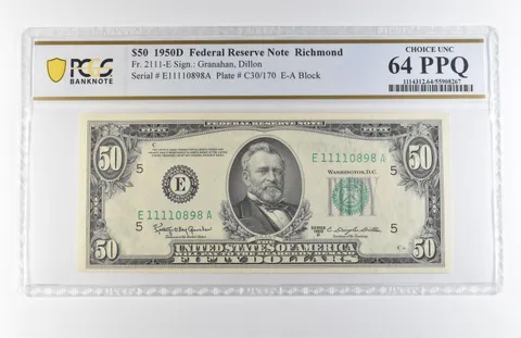 1950 D $50 Richmond VA FRN Fr#2111-E Choice Unc 64 PPQ PCGS *7911