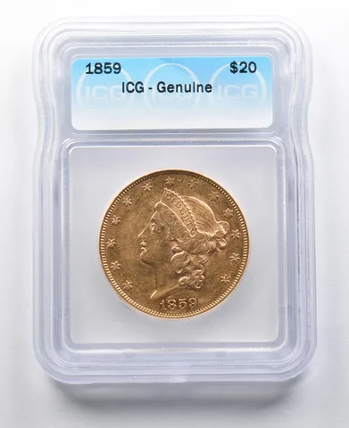 1859 $20 Liberty Head Gold Double Eagle Genuine ICG a2064