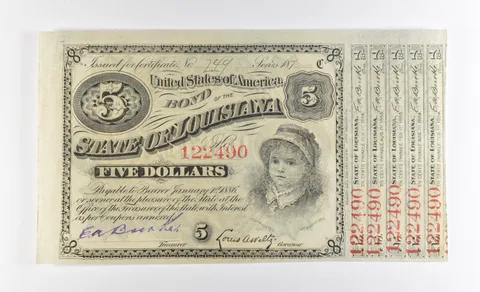 1870s $5 State of Louisiana 'Baby Bonds' US Obsolete Currency *3928