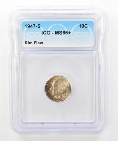 1947-S Roosevelt Dime Rim Flaw MS66+ ICG Beautiful Tone a5175