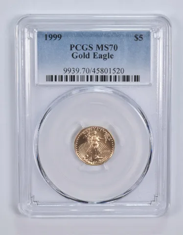 1999 $5 American Gold Eagle 1/10 Oz Gold MS70 PCGS Blue Label