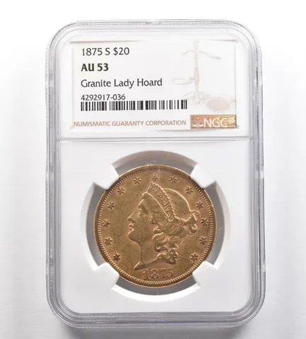 1875-S $20 Liberty Head Gold Double Eagle Granite Lady Hoard AU53 NGC *4285